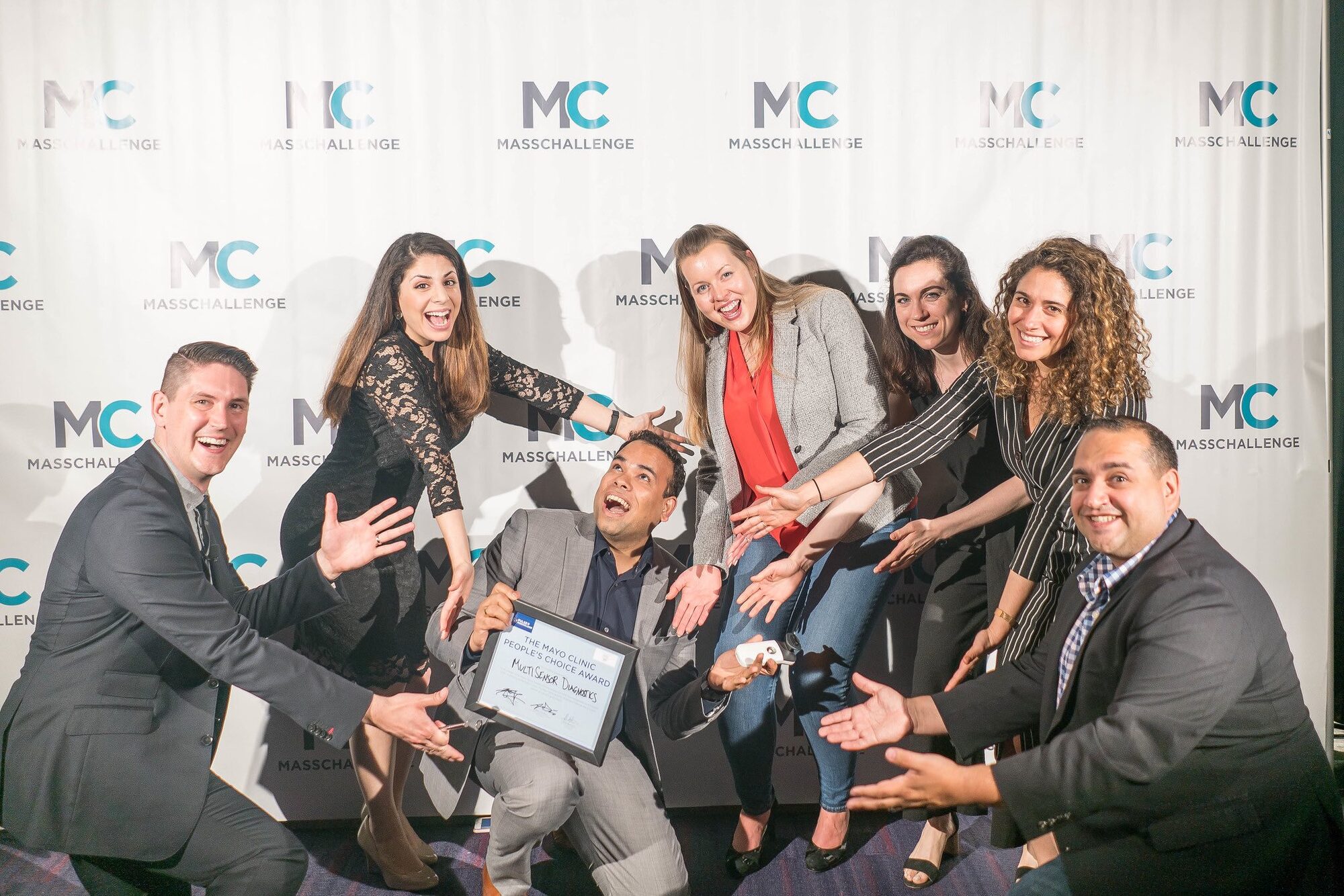 The AIDAR Health team celebrating the Mayo Clinic People's Choice Award at MassChallenge.